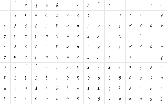 Fusterd Brush Two Regular  glyph index