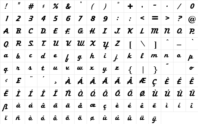 Fleece Regular  glyph index