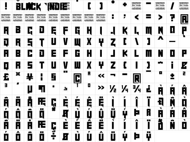 Black Indie Personal Use Regular  glyph index