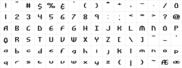 Bendable (BRK) Regular  glyph index