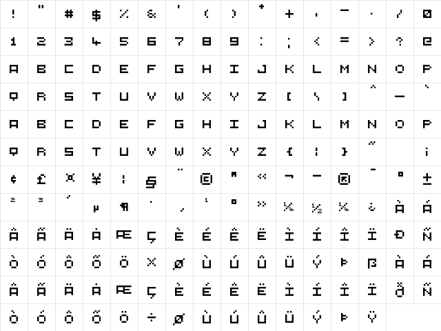 5X5 Regular  glyph index