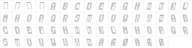 Domino smal kursiv omrids Regular  glyph index