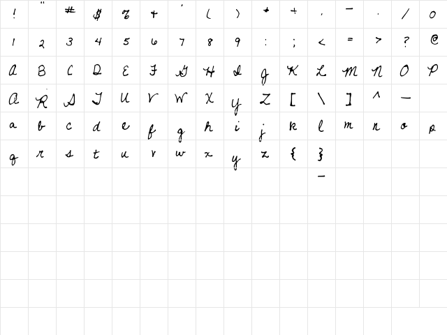 Never Let Go Regular  glyph index