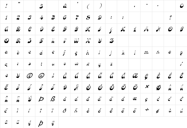 FZ JAZZY 15 ITALIC Normal  glyph index