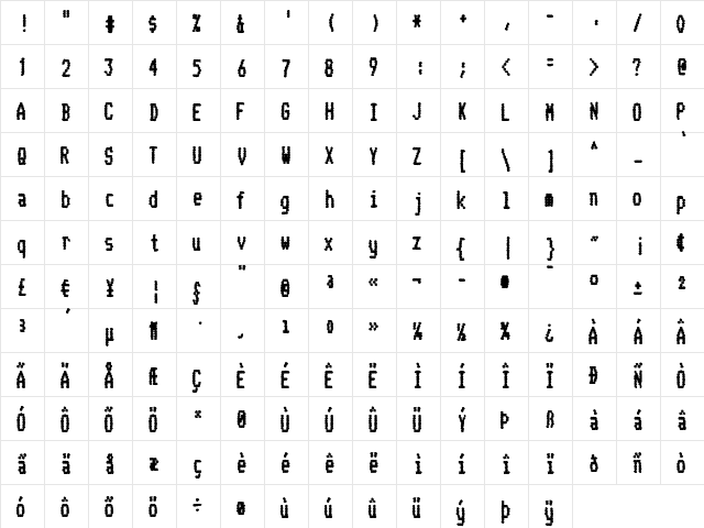 Telidon Ink CdHv Regular  glyph index