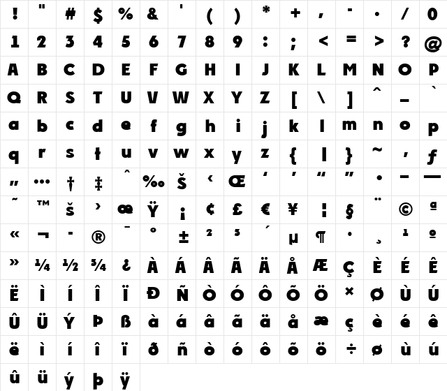 a_Plakat ExtraBold  glyph index