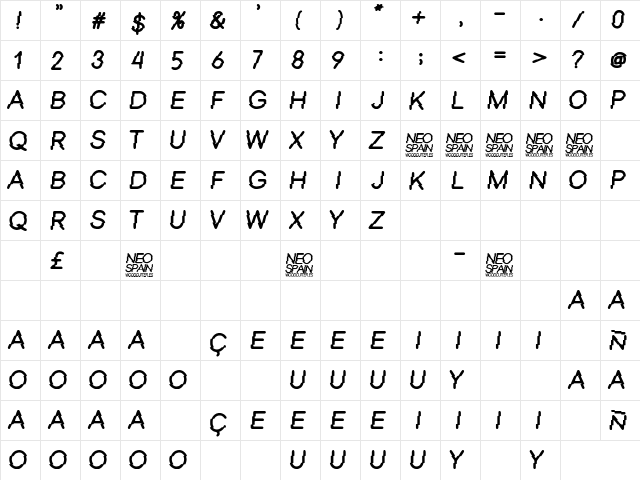 Neo Spain Regular  glyph index