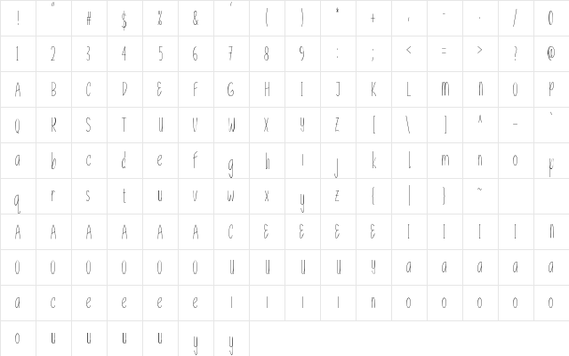 Unicorn Handwritten Regular  glyph index