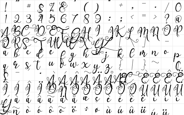 Carmelio Regular  glyph index