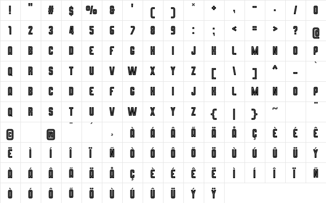 Alejo Line Regular  glyph index