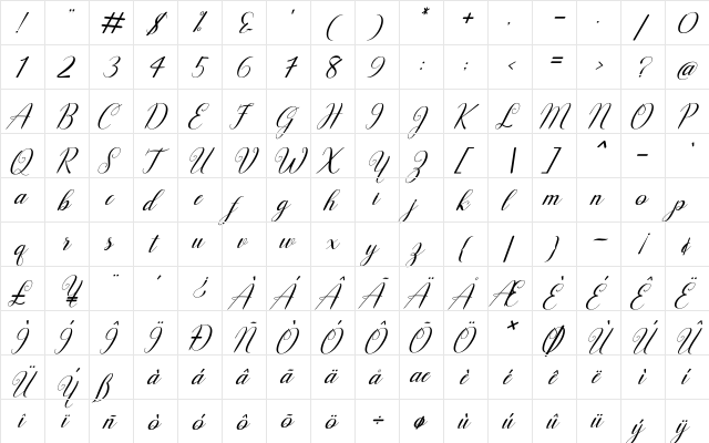 Hello Olivia Italic Regular  glyph index