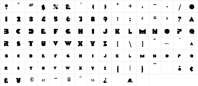 Orange Clock Regular  glyph index