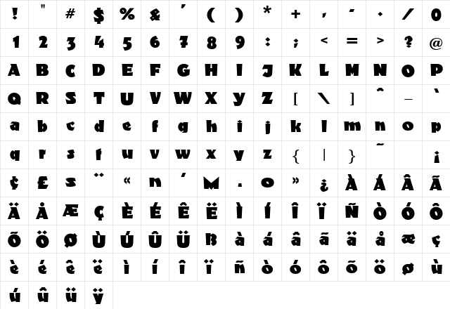 Fansilla Regular  glyph index