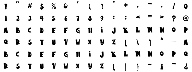 Rabbito Regular  glyph index
