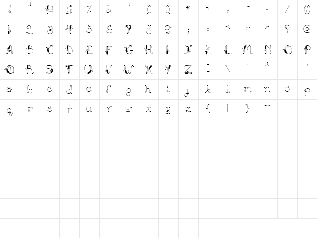 LD Curling Iron Regular  glyph index