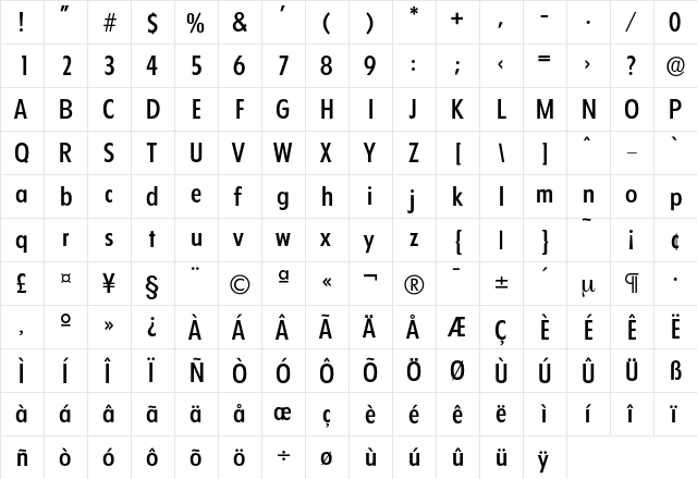 Florida-Medium Regular  glyph index