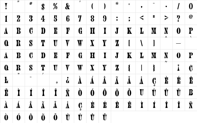 AIWood Regular  glyph index
