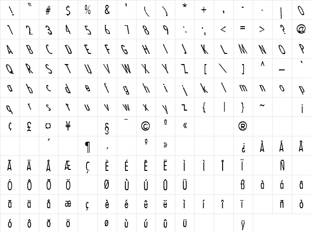 Ashes 1 Regular  glyph index