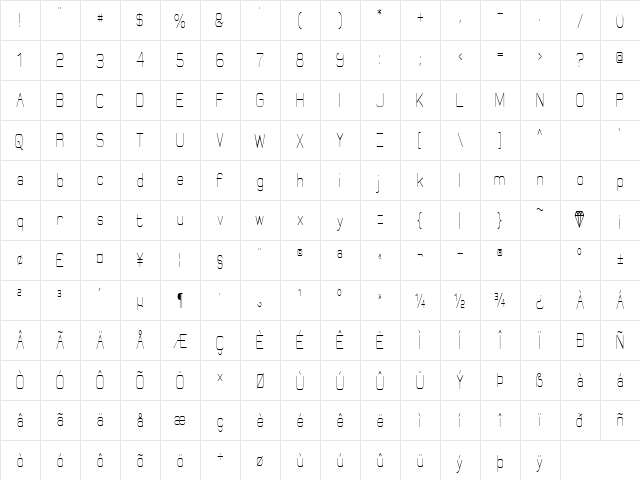 Elgethy Condensed Regular  glyph index