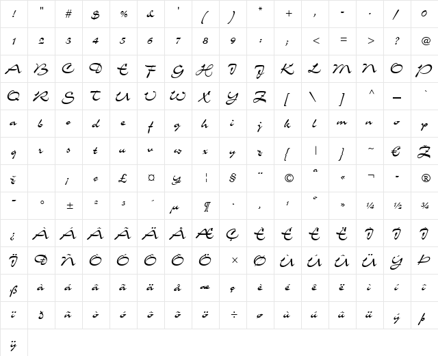 Charme LT Regular  glyph index