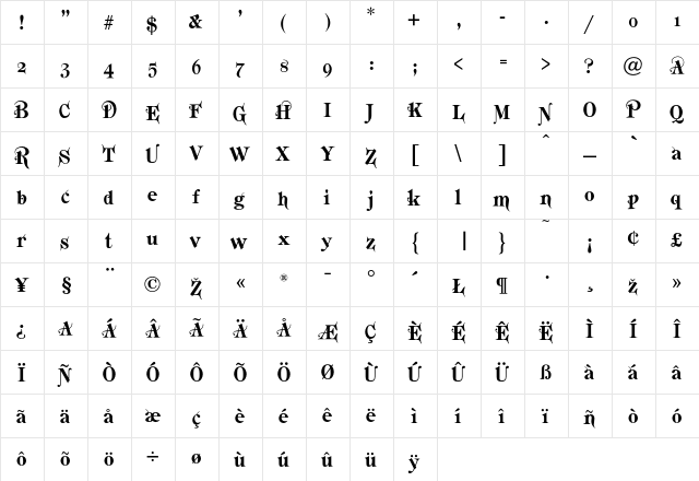 Katherine Regular  glyph index