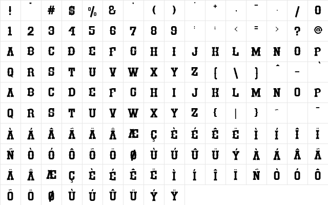 Glamour Wave Regular  glyph index