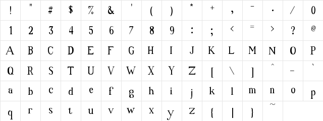 New Regular  glyph index