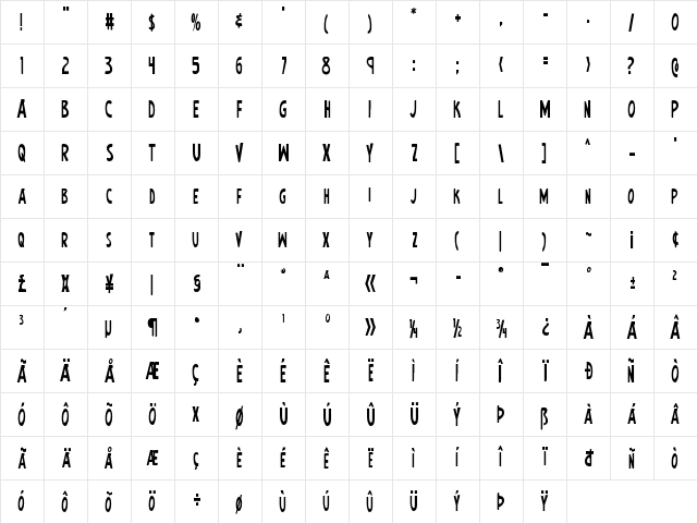 Earth's Mightiest Condensed Condensed  glyph index