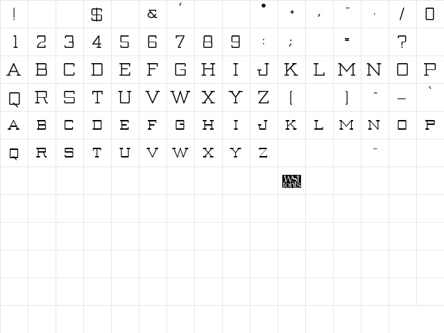 Creenay Bold  glyph index