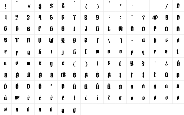 Osgiliath Regular  glyph index
