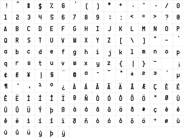CQ Mono Regular  glyph index