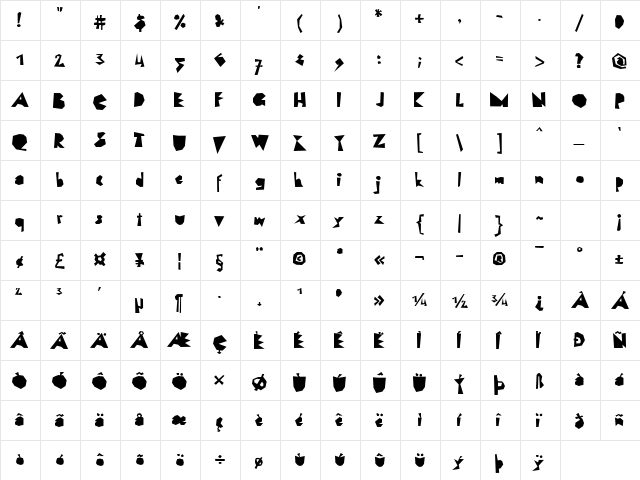 LTScrap Black Regular  glyph index