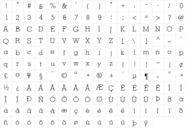 Memphis-Light Regular  glyph index