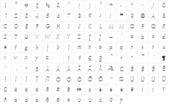 FuturaTMedOblOu1 Regular  glyph index