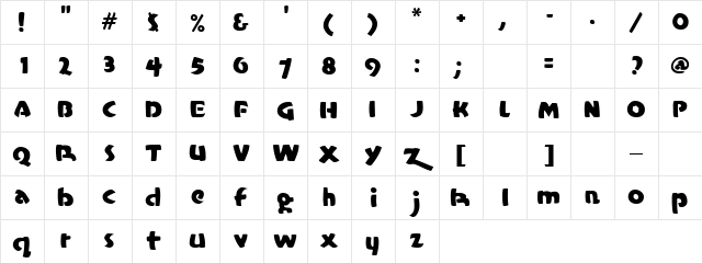 Jackky Trem Regular  glyph index
