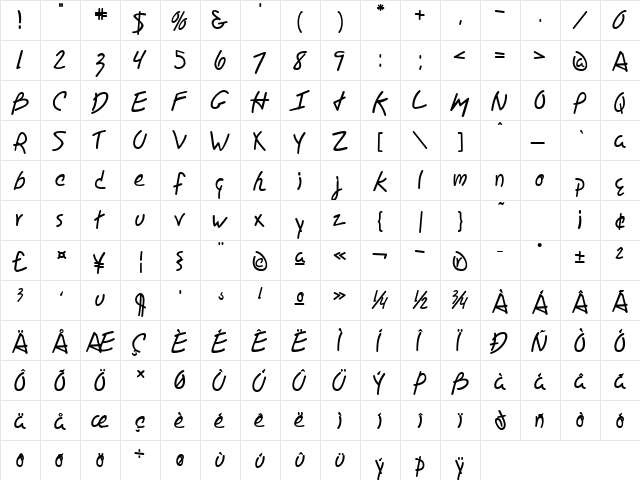 Joseph Regular  glyph index