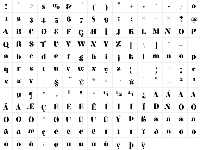 Elsie Swash Caps Black Regular  glyph index