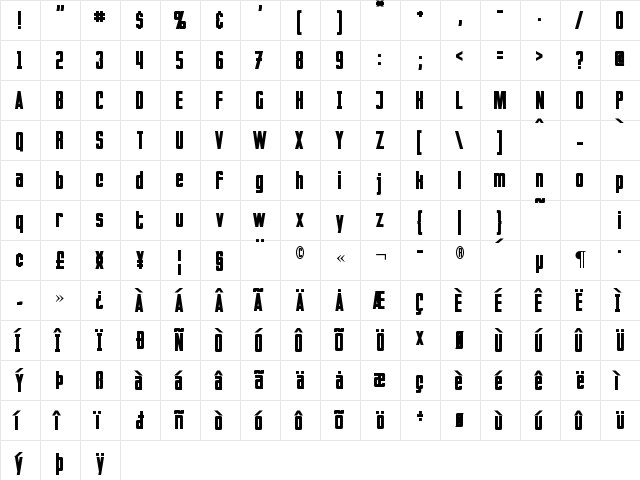 Invaders Regular  glyph index