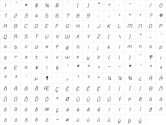 Elgethy Est Bold Regular  glyph index