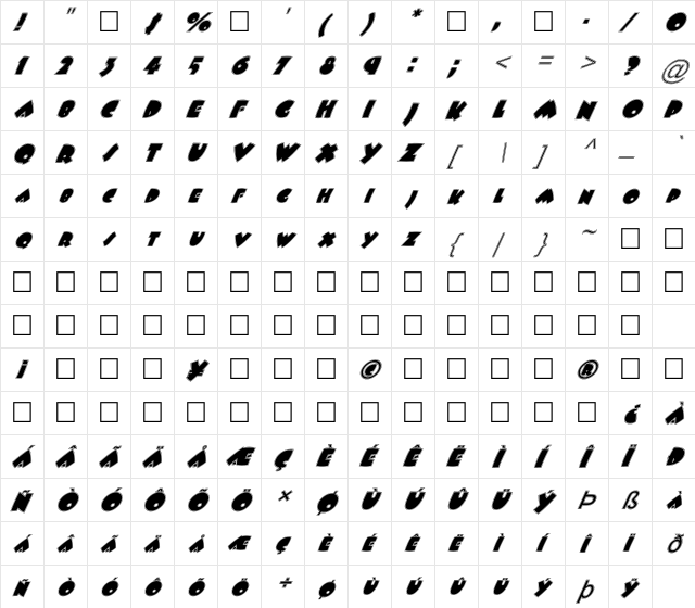FZ JAZZY 9 CONTOUR ITALIC Normal  glyph index
