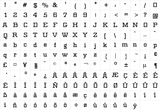 Geometric CG Bold Regular  glyph index