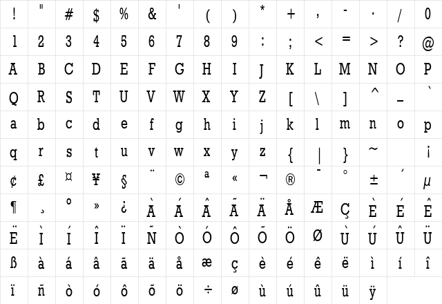 Geo 986 Thin Normal  glyph index