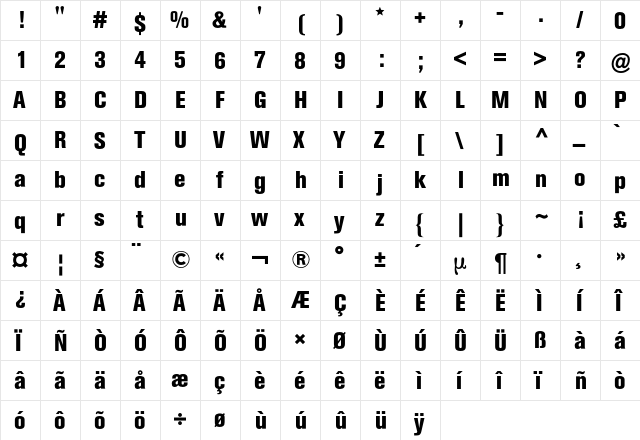 Akzidenz-Grotesk Condensed BQ Regular  glyph index