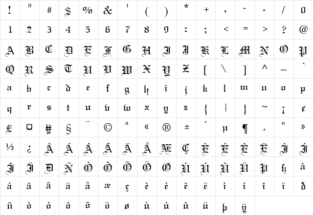 Linotext Regular  glyph index