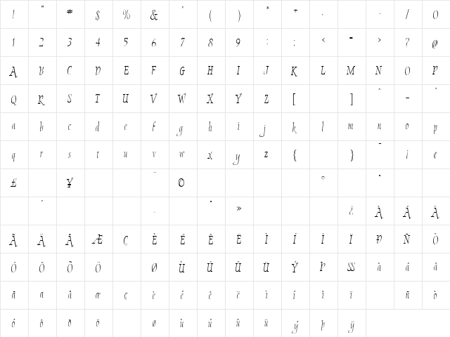 LHF David Design Regular  glyph index