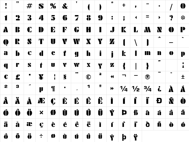 Vertical Regular  glyph index