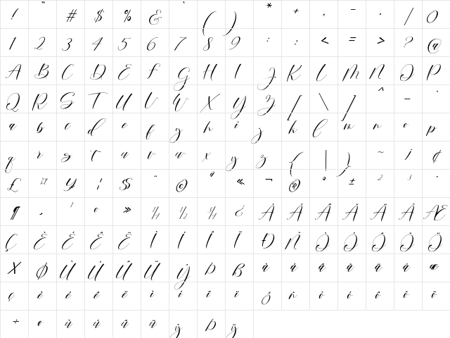 Mortyni Regular  glyph index