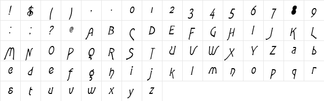 Parsnip Oblique  glyph index
