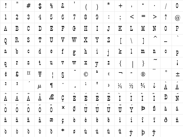 Circus Thin Normal  glyph index
