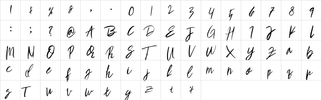 TabithaSmest Regular  glyph index
